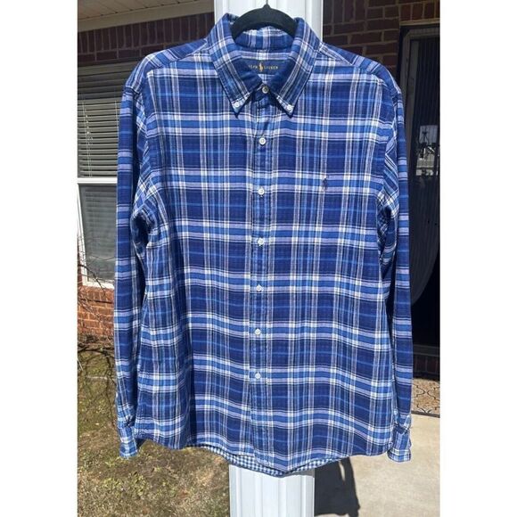 Ralph Lauren Button-Down Shirt Men's L Multicolor Plaid 100% Cotton Long Sleeves - Picture 1 of 7